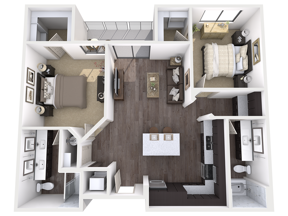 Floor plan for 2 beds, 2 baths, 1112 sqft
